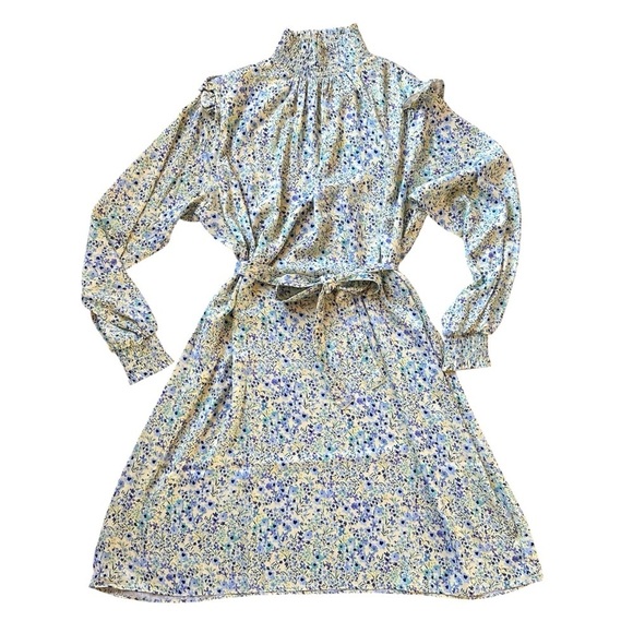 The All Dressed Up Mock Neck Dress Painted Floral in Slate & Powder Size M - Picture 8 of 16